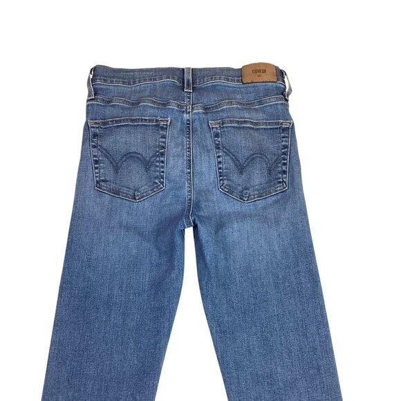 Edwin Elin Crop Straight Jeans Womens 27 Blue Distressed - Picture 8 of 14